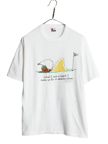 80s ジョーク キャラクター イラスト プリント Tシャツ メンズ XL 古着 80年代 ヴィンテージ メッセージ アート シングルステッチ ホワイト