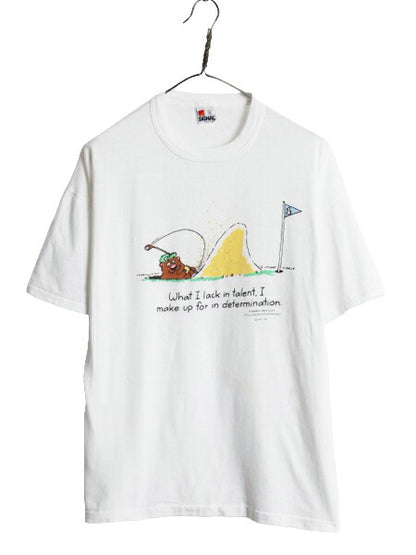 80s ジョーク キャラクター イラスト プリント Tシャツ メンズ XL 古着 80年代 ヴィンテージ メッセージ アート シングルステッチ ホワイト