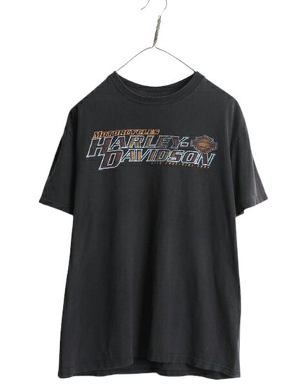 ハーレー ダビットソン 両面 プリント Tシャツ メンズ L 小さめ M 程 オフィシャル バイク イラスト ロゴ グラフィック ヘビーウェイト 黒