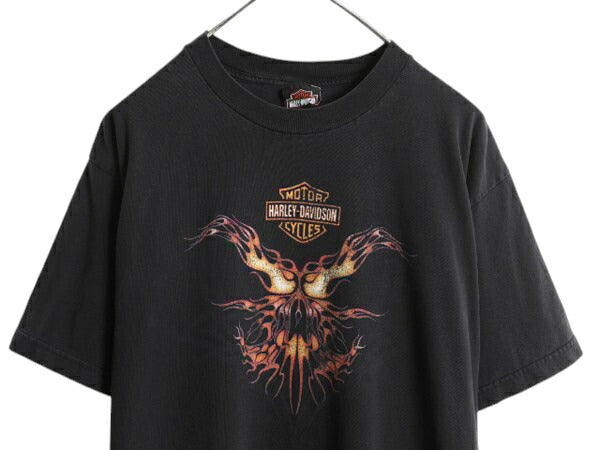 00s USA製 ハーレー ダビットソン 両面 プリント Tシャツ メンズ L / オールド オフィシャル バイク ファイヤー イラスト グラフィック 黒