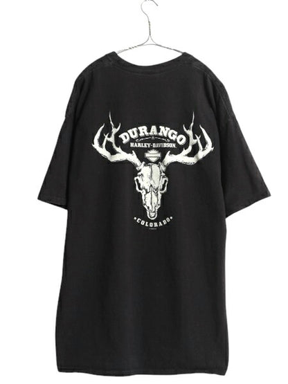 ハーレー ダビットソン 両面 プリント Tシャツ メンズ XXL / オフィシャル バイク イーグル イラスト グラフィック 大きいサイズ ブラック