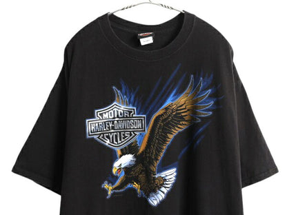ハーレー ダビットソン 両面 プリント Tシャツ メンズ XXL / オフィシャル バイク イーグル イラスト グラフィック 大きいサイズ ブラック