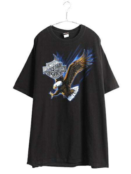 ハーレー ダビットソン 両面 プリント Tシャツ メンズ XXL / オフィシャル バイク イーグル イラスト グラフィック 大きいサイズ ブラック