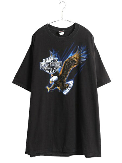 ハーレー ダビットソン 両面 プリント Tシャツ メンズ XXL / オフィシャル バイク イーグル イラスト グラフィック 大きいサイズ ブラック