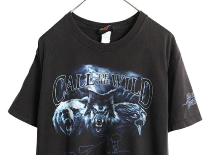 ハーレー ダビットソン 両面 プリント Tシャツ メンズ M 程 オフィシャル バイク イラスト イーグル ウルフ ベア アニマル グラフィック 黒