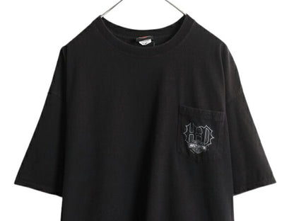 ハーレー ダビットソン 両面 プリント ポケット付き Tシャツ メンズ XXL / オフィシャル ヘビーウェイト バイク イラスト 大きいサイズ 黒