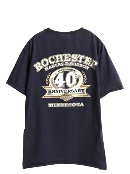 ハーレー ダビットソン 両面 プリント Tシャツ メンズ L  古着 オフィシャル バイク イラスト グラフィック 40周年 記念 ヘビーウェイト 紺