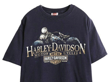 ハーレー ダビットソン 両面 プリント Tシャツ メンズ L  古着 オフィシャル バイク イラスト グラフィック 40周年 記念 ヘビーウェイト 紺