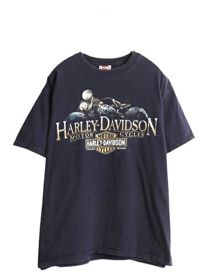 ハーレー ダビットソン 両面 プリント Tシャツ メンズ L  古着 オフィシャル バイク イラスト グラフィック 40周年 記念 ヘビーウェイト 紺