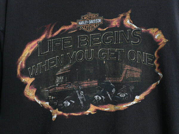 USA製 ハーレー ダビッドソン 両面 プリント Tシャツ メンズ L / 古着 オフィシャル イーグル バイク ファイヤー グラフィック イラスト 黒