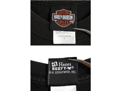 USA製 ハーレー ダビッドソン 両面 プリント Tシャツ メンズ L / 古着 オフィシャル イーグル バイク ファイヤー グラフィック イラスト 黒