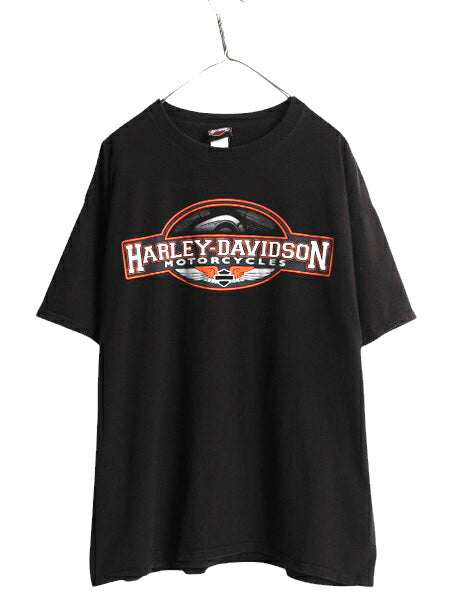 ハーレー ダビットソン 両面 プリント Tシャツ メンズ XL / オフィシャル バイク イラスト グラフィック ヘビーウェイト 大きいサイズ 黒
