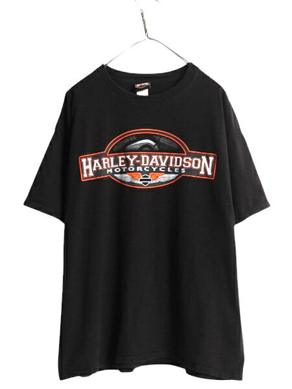 ハーレー ダビットソン 両面 プリント Tシャツ メンズ XL / オフィシャル バイク イラスト グラフィック ヘビーウェイト 大きいサイズ 黒