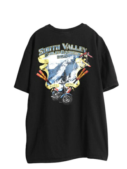 ハーレー ダビットソン 両面 プリント Tシャツ メンズ XL / オフィシャル バイク イラスト グラフィック 大きいサイズ ヘビーウェイト 黒