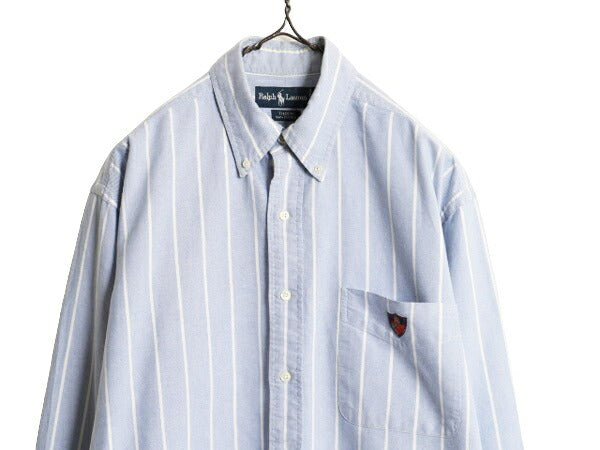 90s ラルフローレン オックスフォード ストライプ 長袖 ボタンダウン シャツ メンズ M オールド ポロ 長袖シャツ ワイシャツ ワンポイント