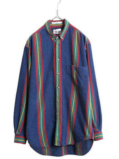 90s ドッカーズ リーバイス ストライプ 長袖 ボタンダウン シャツ メンズ M / 90年代 オールド LEVIS DOCKERS マルチカラー ポケット付き