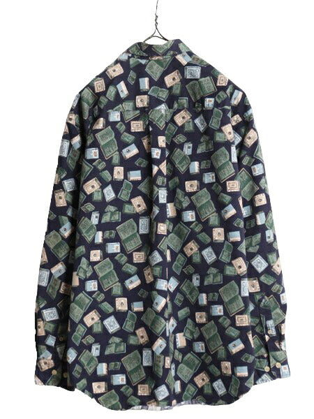 90s ドッカーズ リーバイス 総柄 長袖 ボタンダウン シャツ メンズ M / 古着 オールド LEVIS DOCKERS コットン マルチカラー BD 総柄シャツ