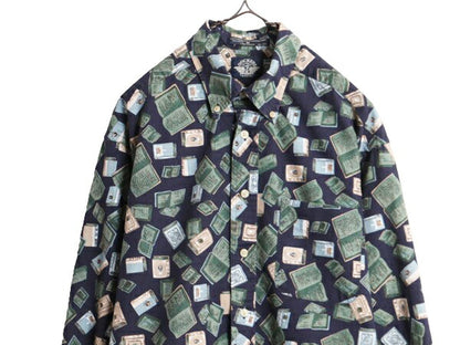 90s ドッカーズ リーバイス 総柄 長袖 ボタンダウン シャツ メンズ M / 古着 オールド LEVIS DOCKERS コットン マルチカラー BD 総柄シャツ
