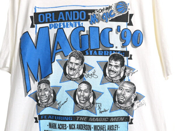 80s USA製 オーランド マジック イラスト プリント Tシャツ メンズ L 小さめ M 程 ヴィンテージ NBA オフィシャル バスケ グラフィック 白