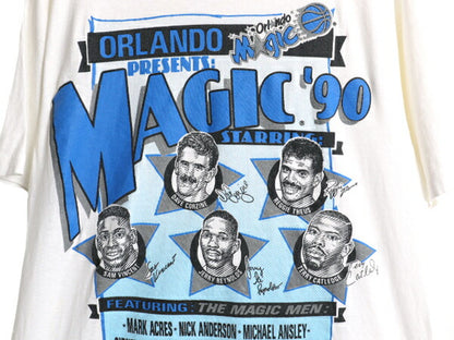 80s USA製 オーランド マジック イラスト プリント Tシャツ メンズ L 小さめ M 程 ヴィンテージ NBA オフィシャル バスケ グラフィック 白