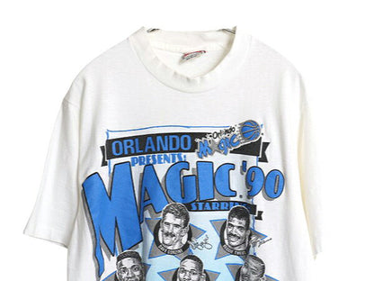 80s USA製 オーランド マジック イラスト プリント Tシャツ メンズ L 小さめ M 程 ヴィンテージ NBA オフィシャル バスケ グラフィック 白