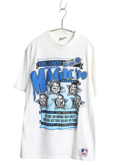 80s USA製 オーランド マジック イラスト プリント Tシャツ メンズ L 小さめ M 程 ヴィンテージ NBA オフィシャル バスケ グラフィック 白