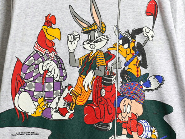 90s USA製 ワーナー キャラクター プリント 半袖 Tシャツ メンズ XL オールド イラスト ヘビーウェイト シングルステッチ 大きいサイズ 灰
