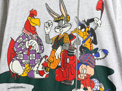 90s USA製 ワーナー キャラクター プリント 半袖 Tシャツ メンズ XL オールド イラスト ヘビーウェイト シングルステッチ 大きいサイズ 灰