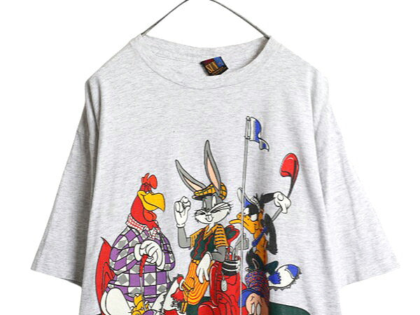 90s USA製 ワーナー キャラクター プリント 半袖 Tシャツ メンズ XL オールド イラスト ヘビーウェイト シングルステッチ 大きいサイズ 灰