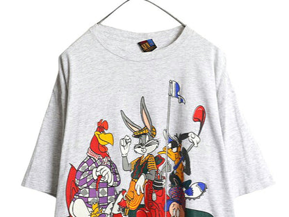 90s USA製 ワーナー キャラクター プリント 半袖 Tシャツ メンズ XL オールド イラスト ヘビーウェイト シングルステッチ 大きいサイズ 灰