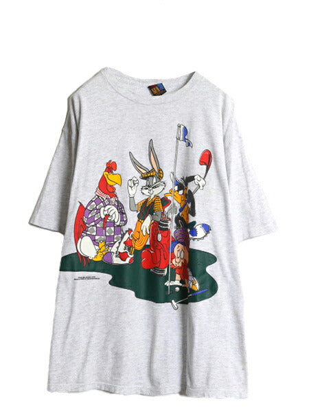 90s USA製 ワーナー キャラクター プリント 半袖 Tシャツ メンズ XL オールド イラスト ヘビーウェイト シングルステッチ 大きいサイズ 灰