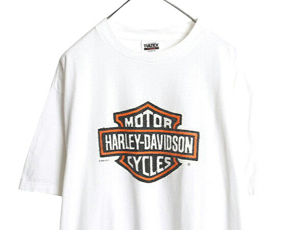90s ハーレー ダビッドソン プリント Tシャツ メンズ XL オールド オフィシャル ロゴ グラフィック バイク 大きいサイズ ヘビーウェイト 白