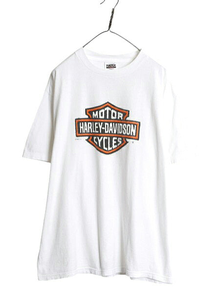 90s ハーレー ダビッドソン プリント Tシャツ メンズ XL オールド オフィシャル ロゴ グラフィック バイク 大きいサイズ ヘビーウェイト 白