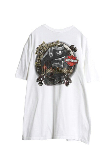 ハーレーダビッドソン 両面 プリント Tシャツ メンズ XL オフィシャル バイク スカル イラスト グラフィック ヘビーウェイト 大きいサイズ