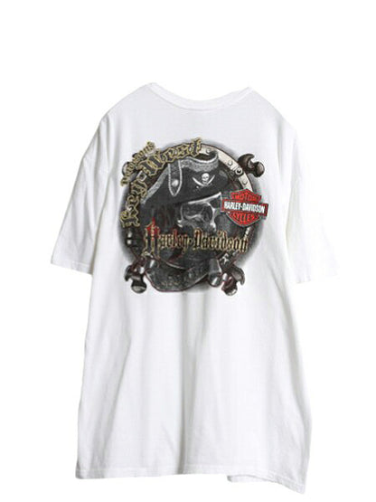 ハーレーダビッドソン 両面 プリント Tシャツ メンズ XL オフィシャル バイク スカル イラスト グラフィック ヘビーウェイト 大きいサイズ