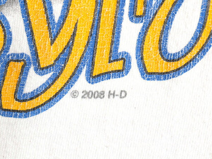 USA製 ハーレー ダビッドソン 4面 プリント 長袖 Tシャツ メンズ M オフィシャル ピンナップガール バイク 星条旗 グラフィック 全面 ロンT