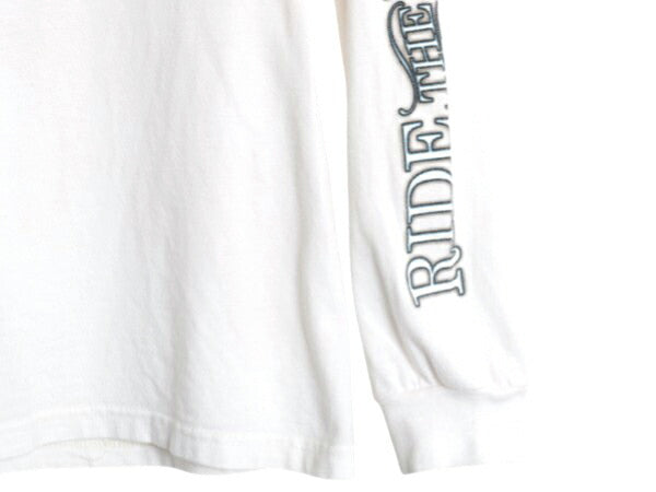 USA製 ハーレー ダビッドソン 4面 プリント 長袖 Tシャツ メンズ M オフィシャル ピンナップガール バイク 星条旗 グラフィック 全面 ロンT
