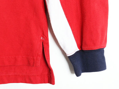 90s ポロスポーツ ラルフローレン 長袖 ラガーシャツ メンズ L 古着 90年代 オールド POLO SPORT ポロ ラグビー ワンポイント ボーダー 赤