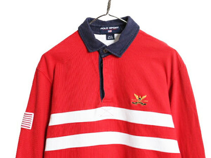 90s ポロスポーツ ラルフローレン 長袖 ラガーシャツ メンズ L 古着 90年代 オールド POLO SPORT ポロ ラグビー ワンポイント ボーダー 赤
