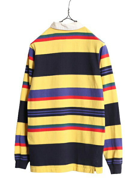 90s USA製 ポロ ラルフローレン ボーダー 長袖 ラガー シャツ  キッズ L メンズ XS 程/ 90年代 オールド 長袖シャツ マルチカラー ラグビー