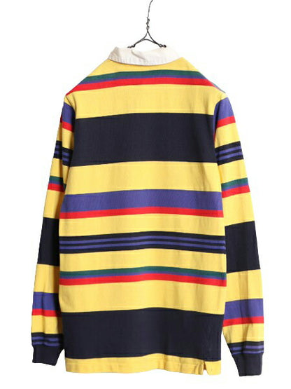 90s USA製 ポロ ラルフローレン ボーダー 長袖 ラガー シャツ  キッズ L メンズ XS 程/ 90年代 オールド 長袖シャツ マルチカラー ラグビー