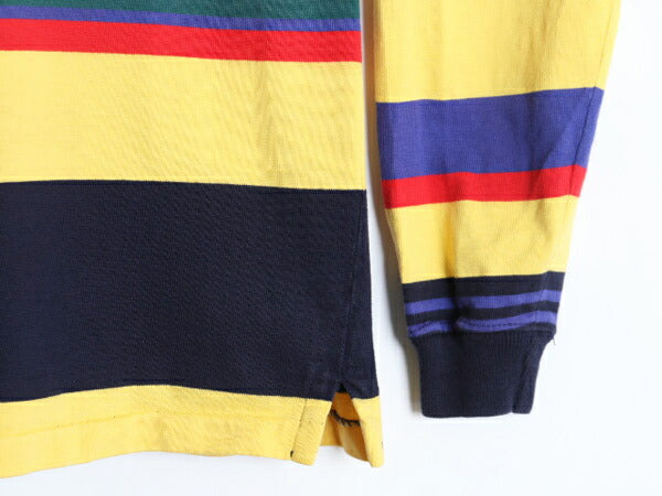 90s USA製 ポロ ラルフローレン ボーダー 長袖 ラガー シャツ  キッズ L メンズ XS 程/ 90年代 オールド 長袖シャツ マルチカラー ラグビー