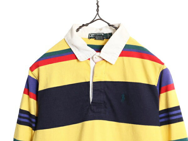 90s USA製 ポロ ラルフローレン ボーダー 長袖 ラガー シャツ  キッズ L メンズ XS 程/ 90年代 オールド 長袖シャツ マルチカラー ラグビー