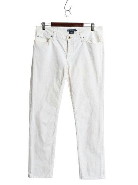 ラルフローレン ホワイト デニム パンツ 実寸 34 30 レディース XL 古着 ポロ スリム ストレート ジーンズ ジーパン ボタンフライ 細身 白