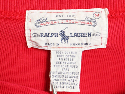 90s ラルフローレン ヘンリーネック 長袖 Tシャツ メンズ M / 90年代 オールド ポロ ロンT ポニー無し 無地 シングルステッチ リブ編み 赤