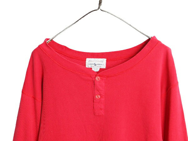 90s ラルフローレン ヘンリーネック 長袖 Tシャツ メンズ M / 90年代 オールド ポロ ロンT ポニー無し 無地 シングルステッチ リブ編み 赤