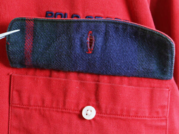 90s ポロスポーツ ラルフローレン 長袖 シャツ メンズ L 古着 90年代 オールド POLO SPORT ポロ コットン チノ ポケット付き 当時物 星条旗