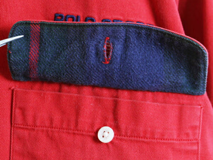 90s ポロスポーツ ラルフローレン 長袖 シャツ メンズ L 古着 90年代 オールド POLO SPORT ポロ コットン チノ ポケット付き 当時物 星条旗