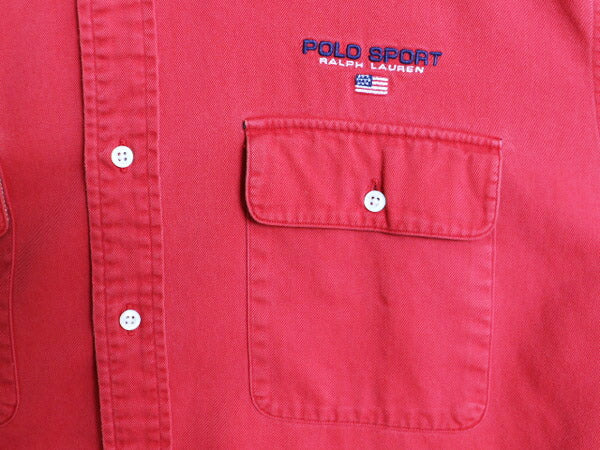 90s ポロスポーツ ラルフローレン 長袖 シャツ メンズ L 古着 90年代 オールド POLO SPORT ポロ コットン チノ ポケット付き 当時物 星条旗