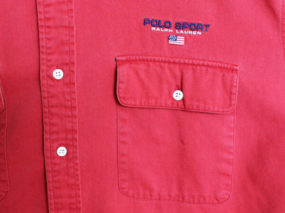 90s ポロスポーツ ラルフローレン 長袖 シャツ メンズ L 古着 90年代 オールド POLO SPORT ポロ コットン チノ ポケット付き 当時物 星条旗
